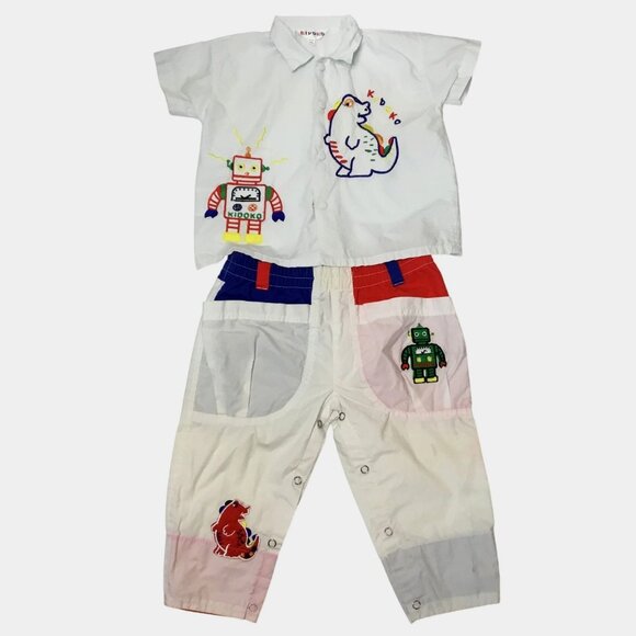 VTG KIDOKO Robot Dino Baby Shirt Pants Shorts Set 12M 18M Korea OOAK VBC - Picture 1 of 6